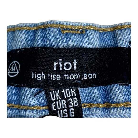 MISSGUIDED Riot Light Wash High Waist Distressed Mom Jeans Graphic Print US 6 - Picture 10 of 12